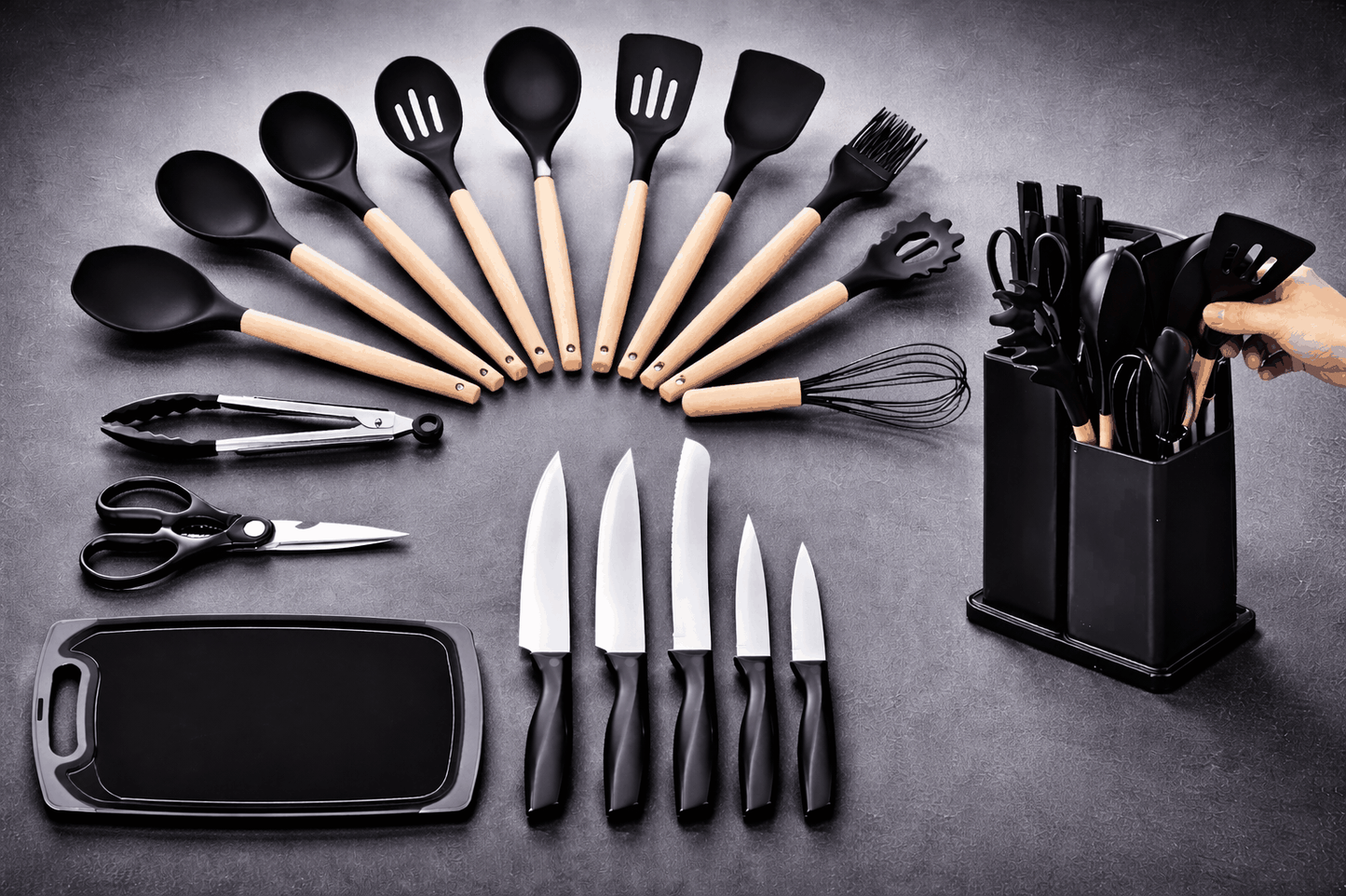 Kitchen Utensils Set with Oil glass bottle