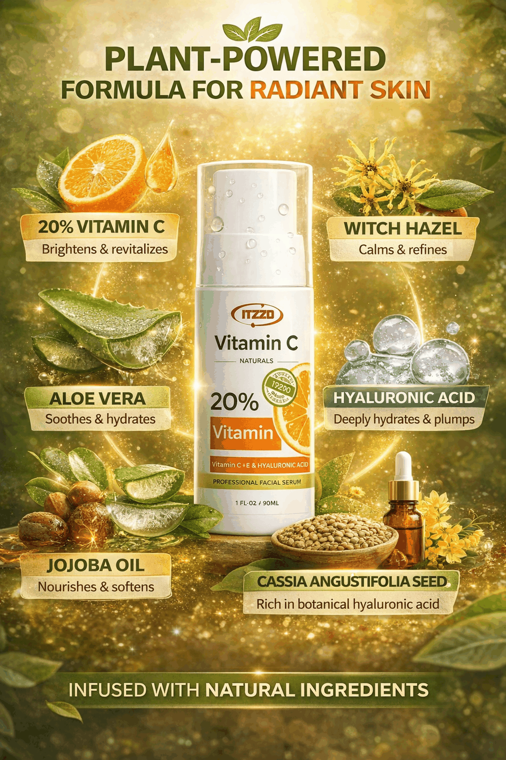 ITZZO Vitamin C Glow Serum ingredient illustration for Dual Serum Skincare Set