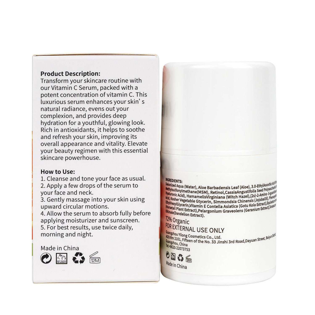 ITZZO Vitamin C Glow Serum bottle and carton included in Dual Serum Skincare Set