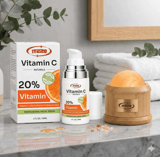 ITZZO Refresh and Renew Bundle with Vitamin C Serum and Himalayan Salt Massage Rollerball